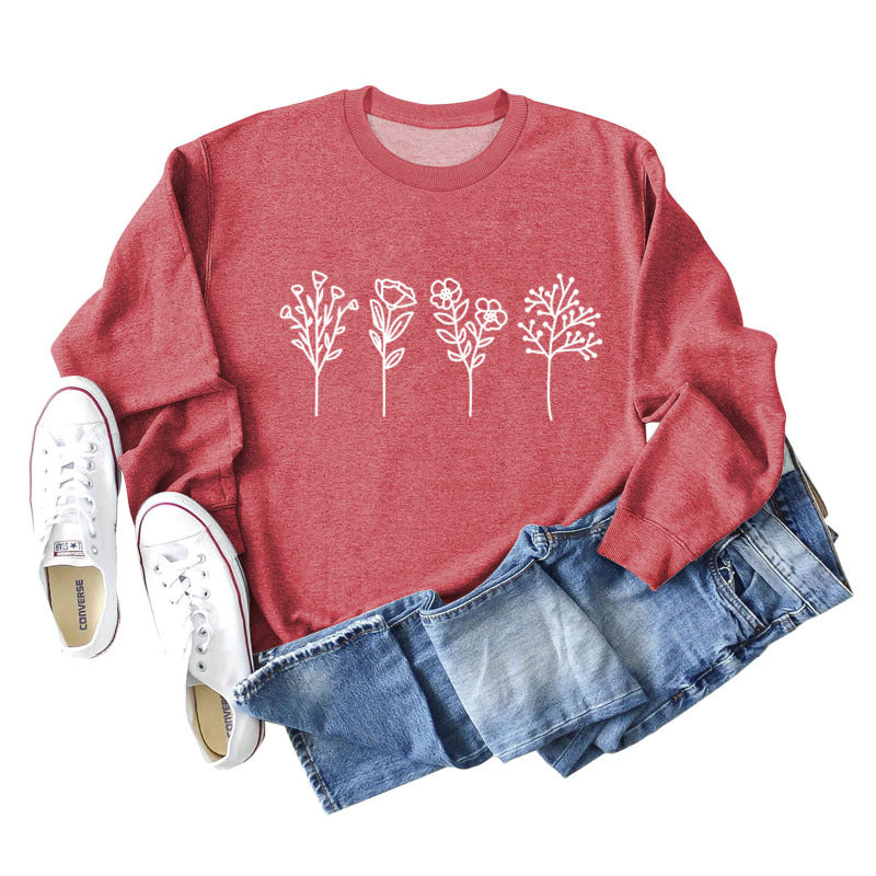 Floral Print Long Sleeve Casual Streetwear Sweatshirt