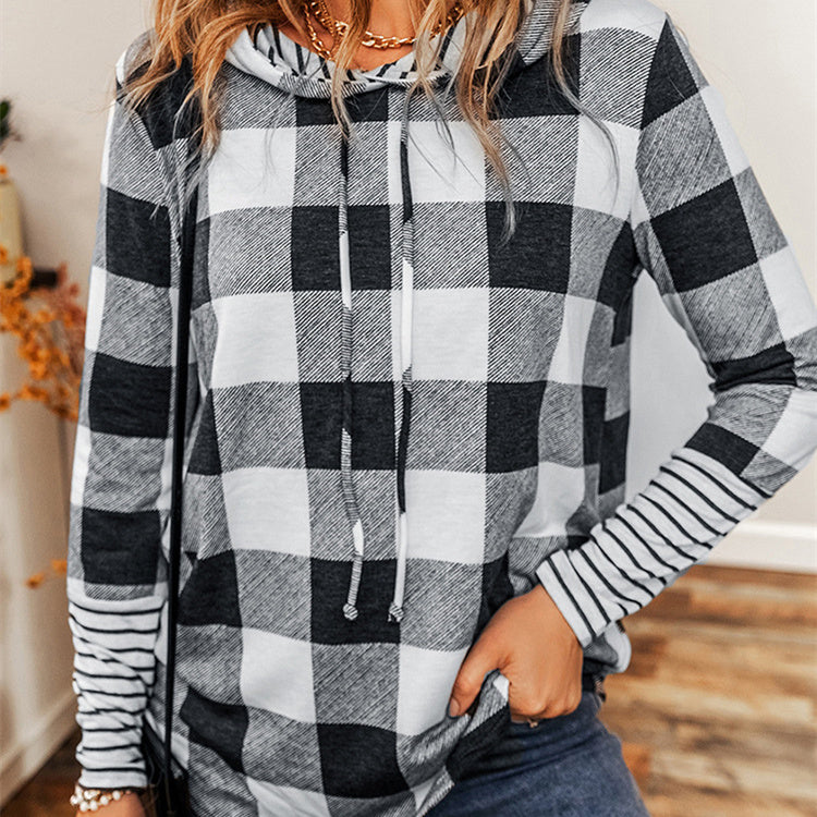 Casual Plaid Patchwork Hoodie for Women