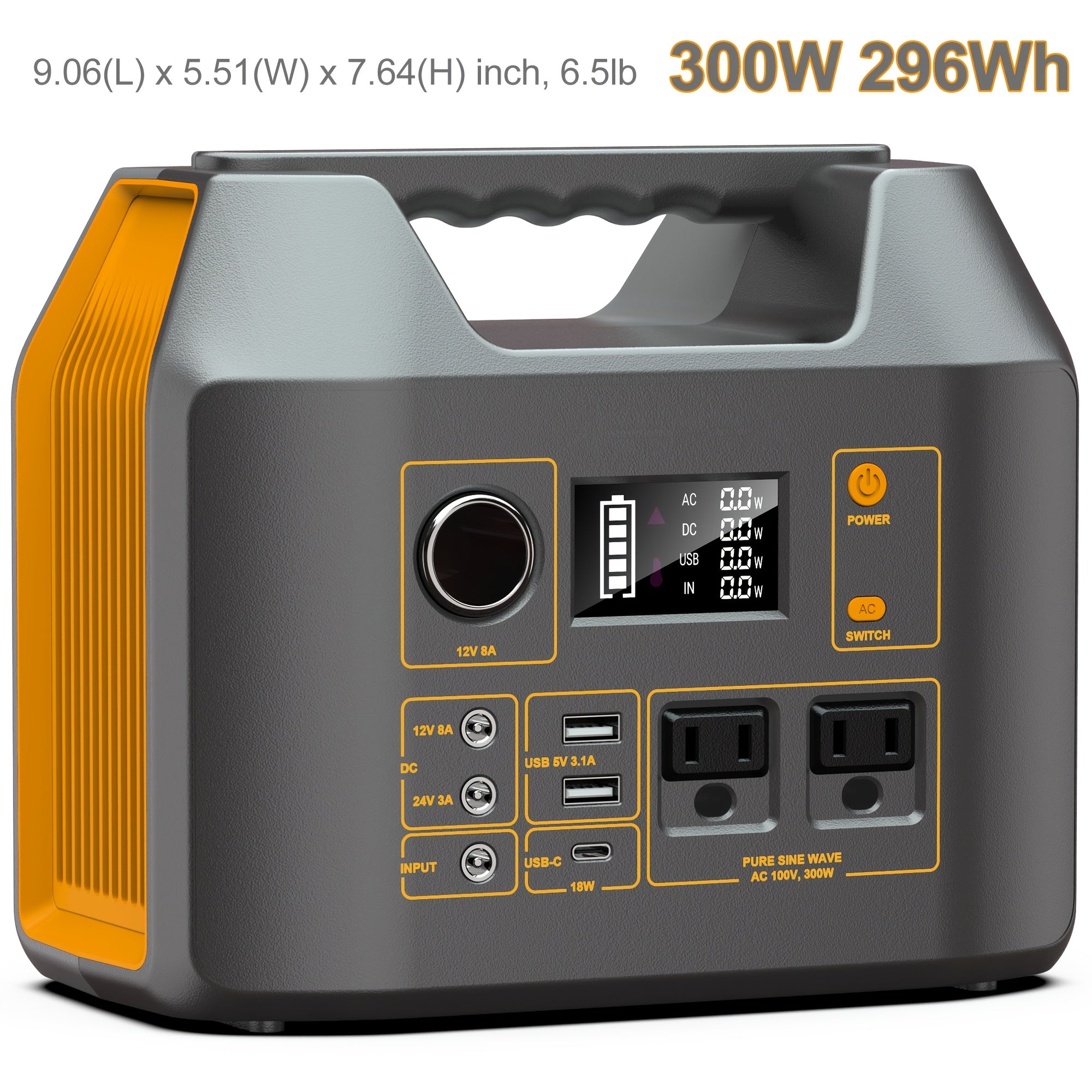 300W/100W Portable Power Station Solar Generator - 296Wh/256Wh/146Wh Compact Lithium-Ion Battery Charger with 110V AC Outlet, DC & USB Outputs, LED Flashlight, Built-in Cooling