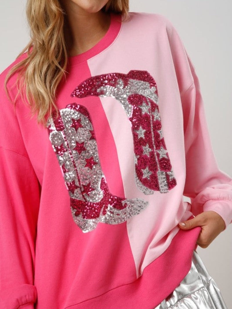 Women's Sequined Color-Block Long-Sleeve Sweater