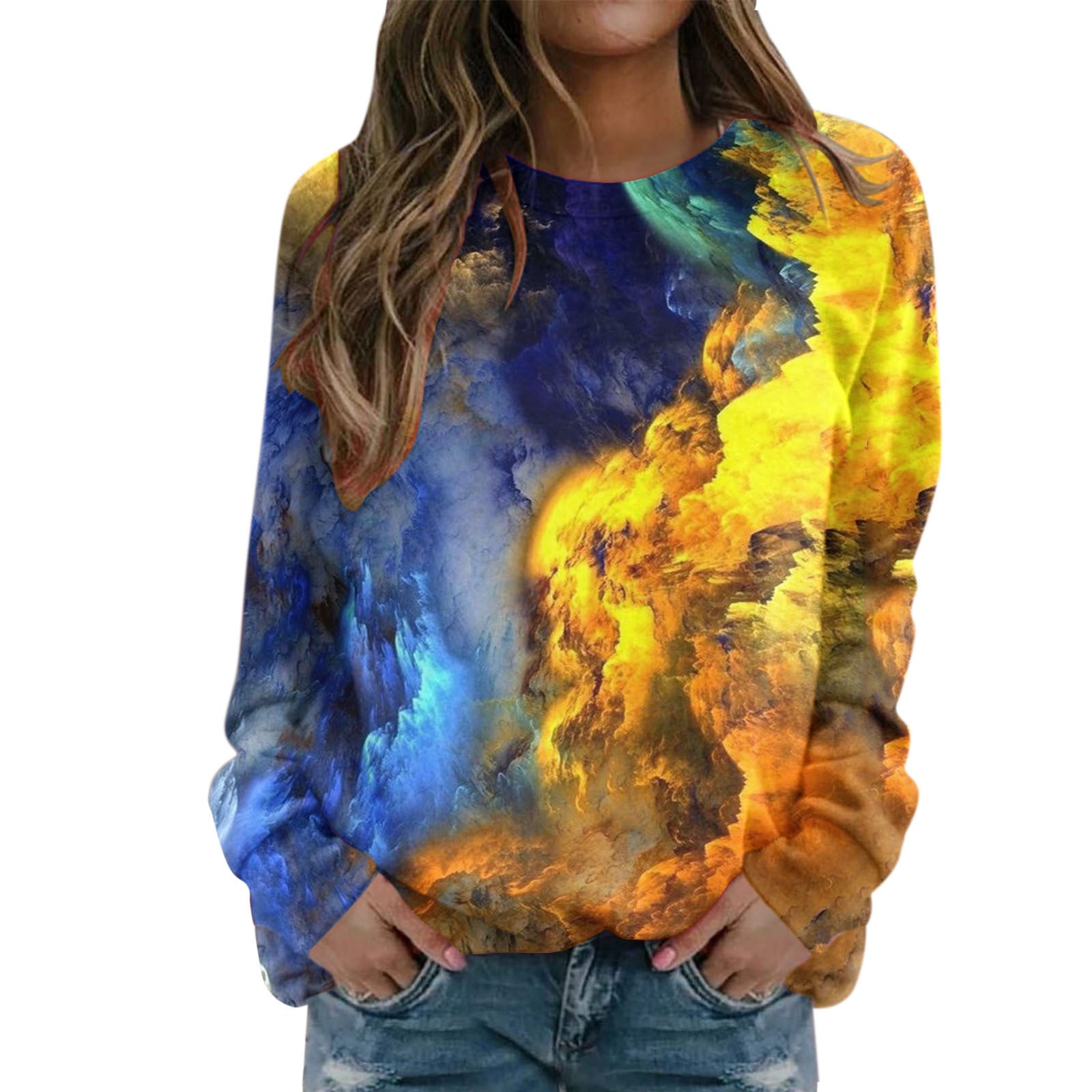Stunning Starry Sky 3D Print Women's Round Neck Sweater