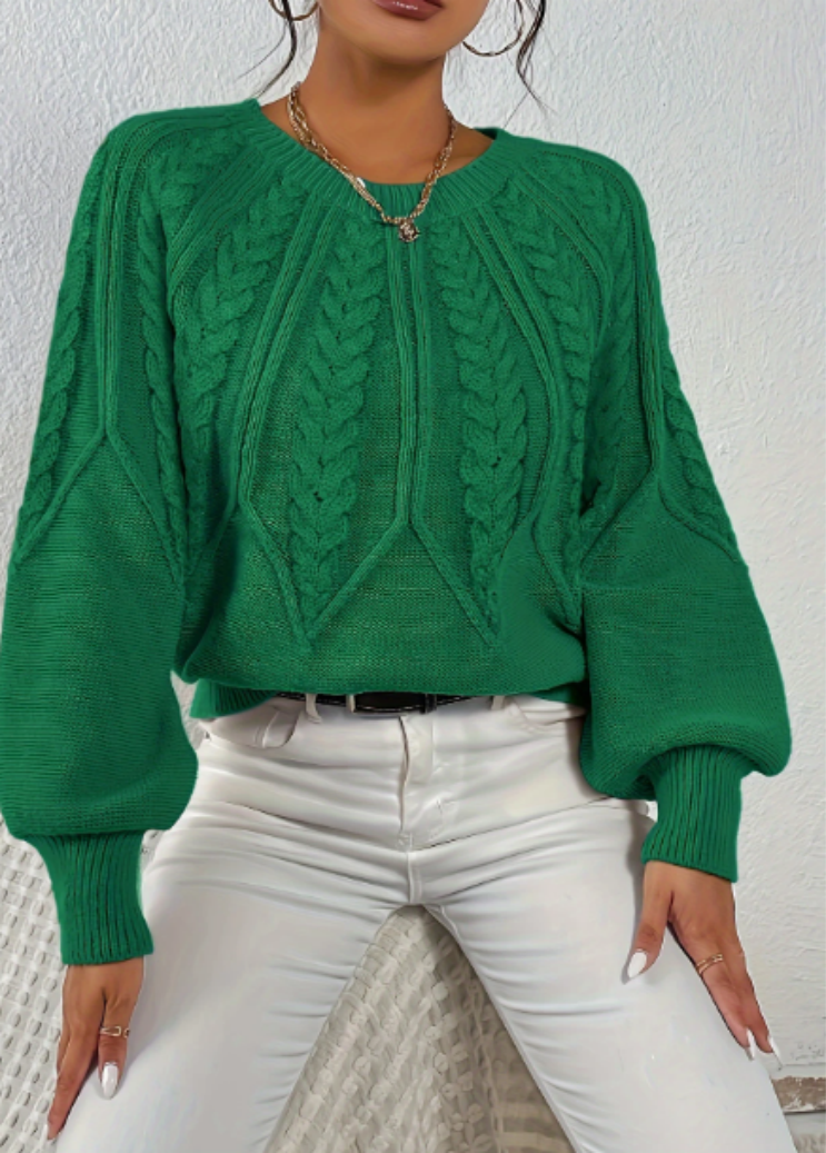 Pullover Sweater Long Sleeve Round Neck Loose Fit Soft Machine