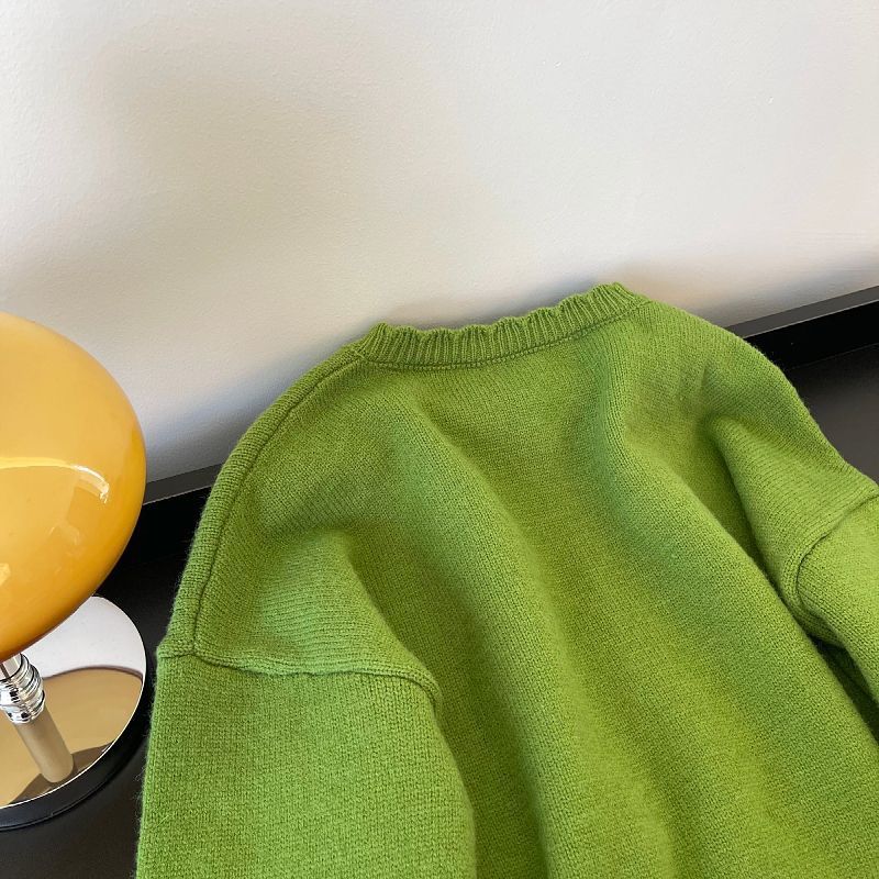 Womens Green Floral Sweater Coat Knitted Cardigan Top