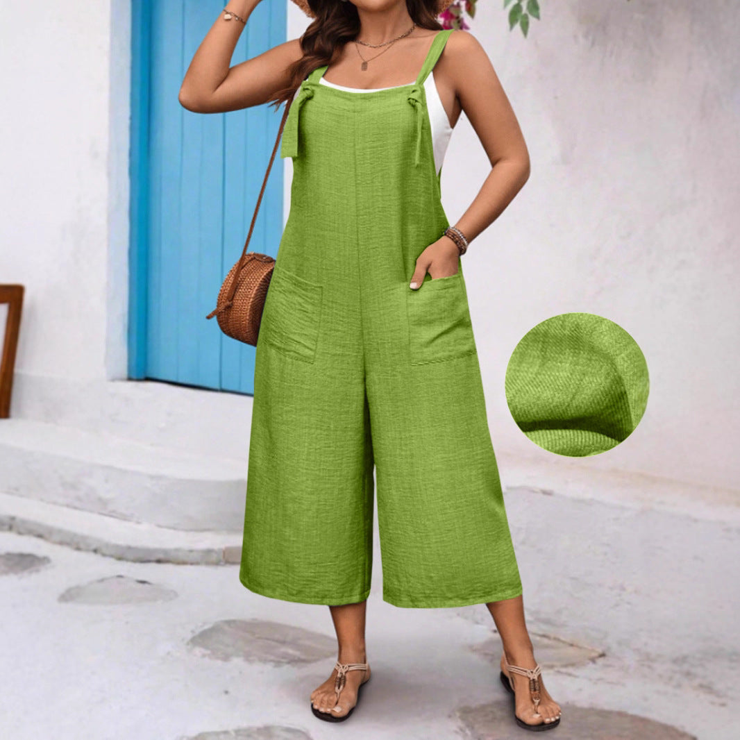 Women's Plus Size Sleeveless Pocket Wide-Leg Jumpsuit