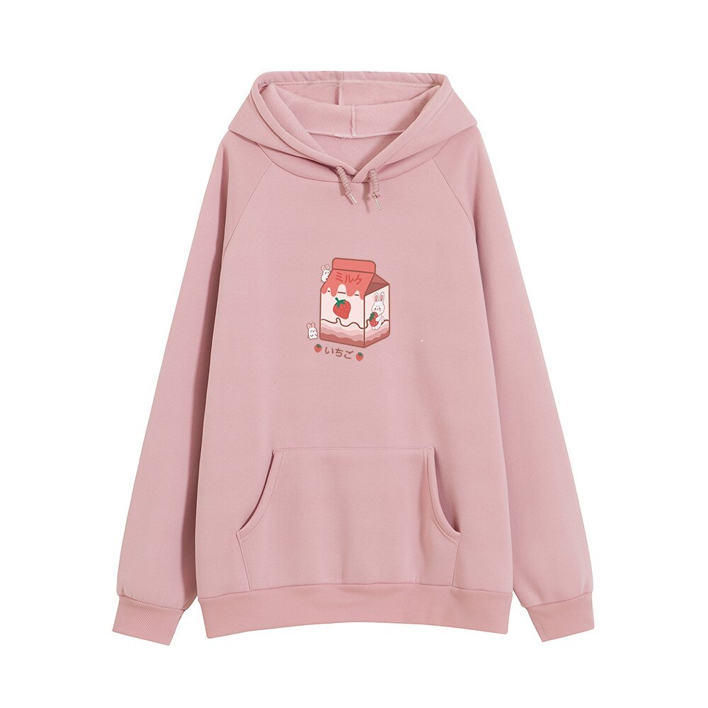 Pink Milk Carton Cute Graphic Loose Hoodie