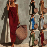 Womens Cotton-linen Versatile Minimalist Strap Dress