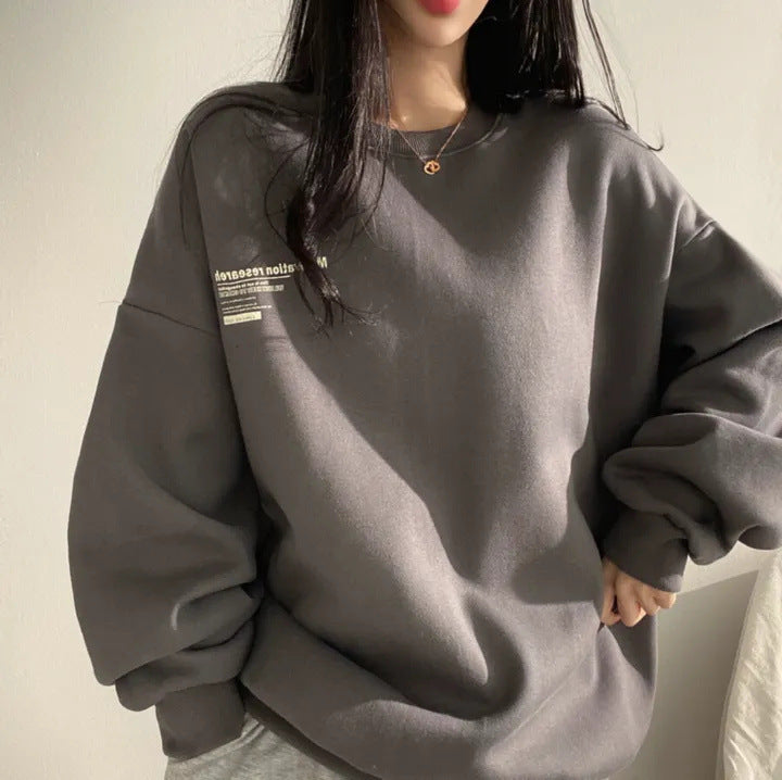 Plus Size Fleece-Lined Loose Hoodie for Women