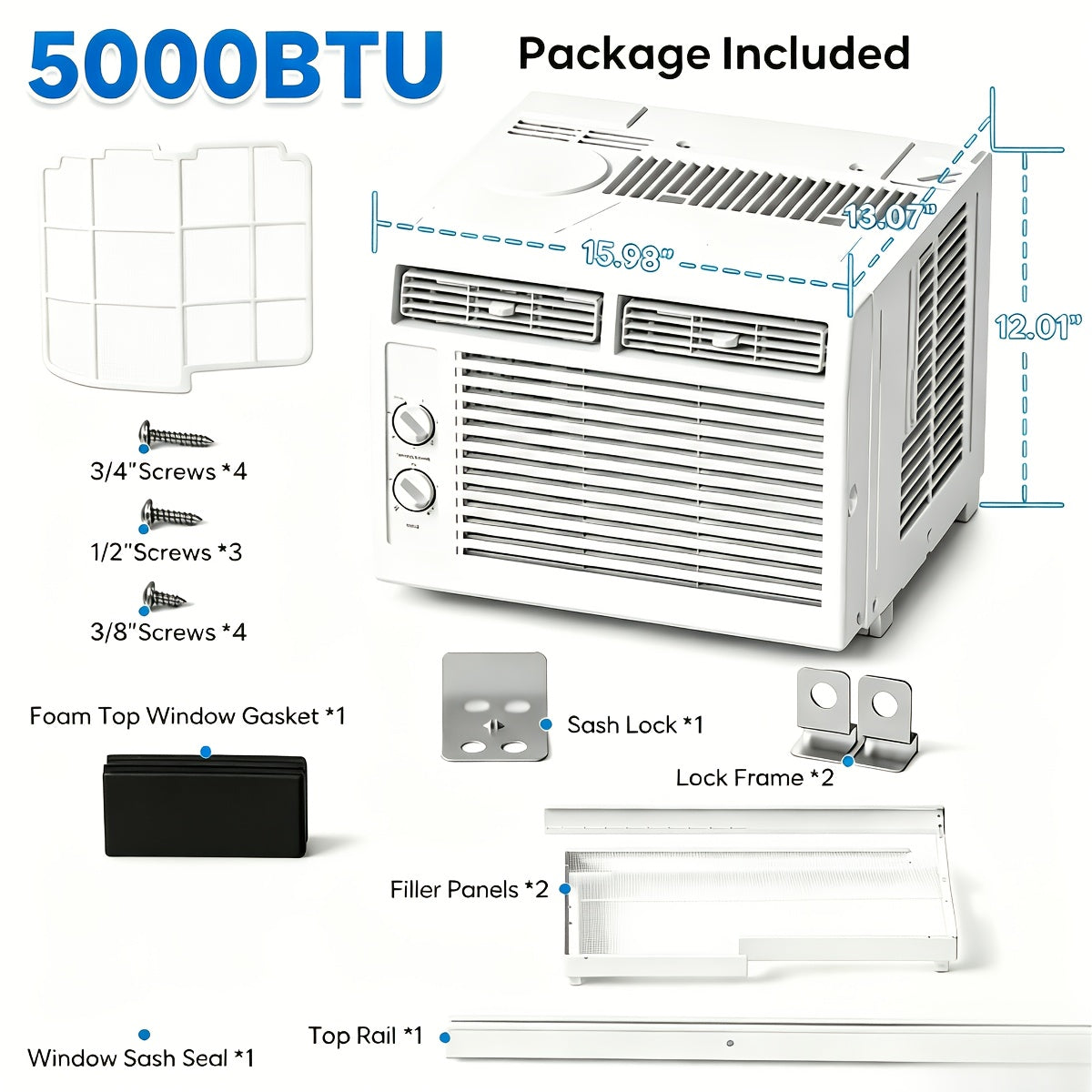 U-Shaped 12,000 BTU Window Air Conditioner with 5,000 BTU Mode, Cools Up to 550 Sq. Ft