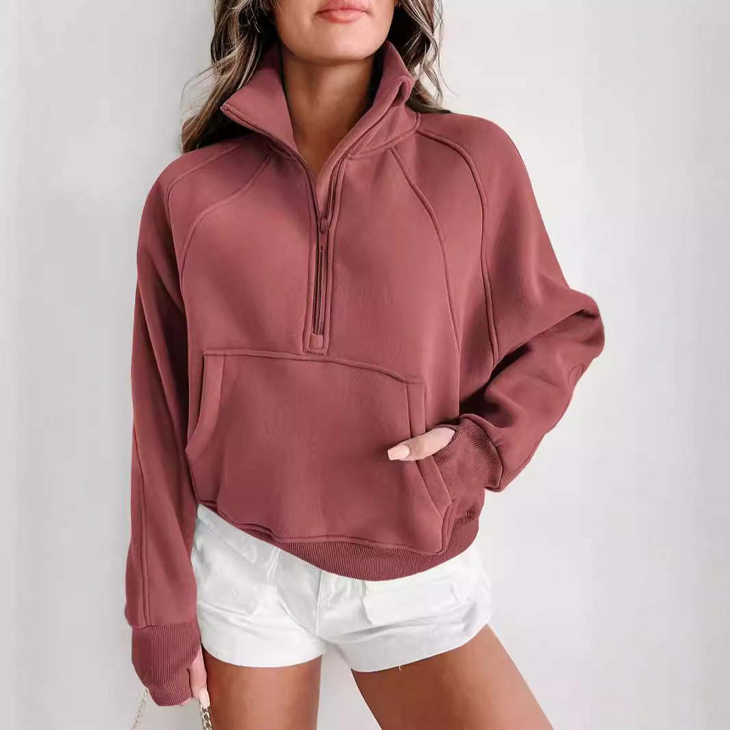 Casual Stand Collar Long Sleeve Loose Hoodie