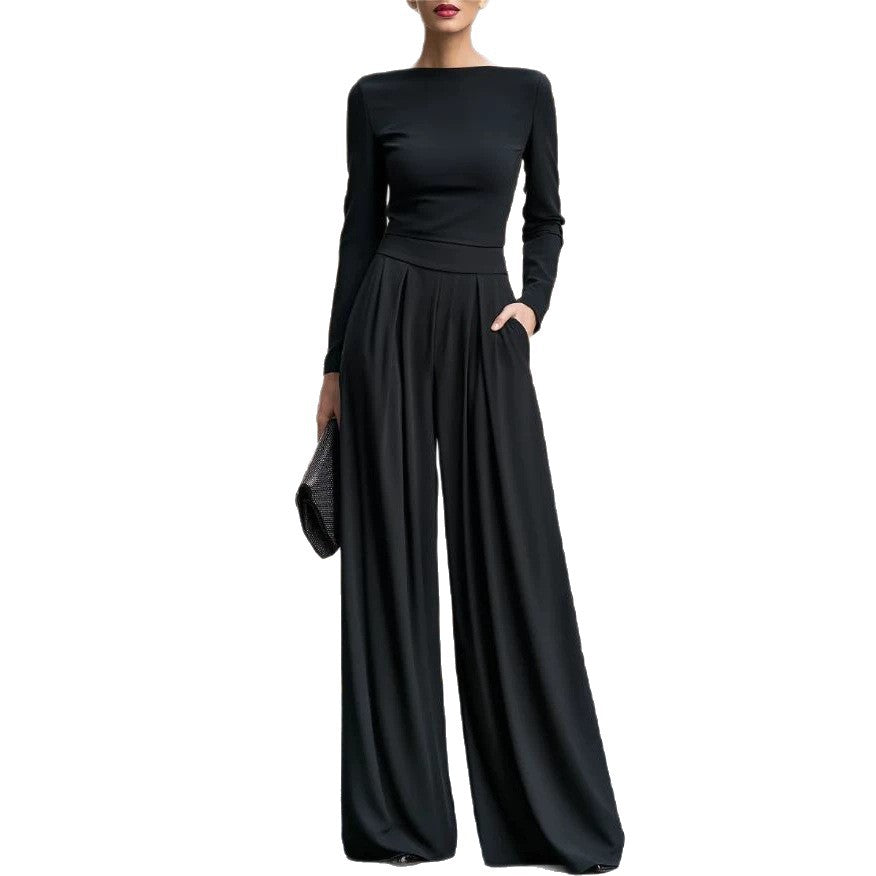 Women's Long-Sleeve Wide-Leg Casual Jumpsuit