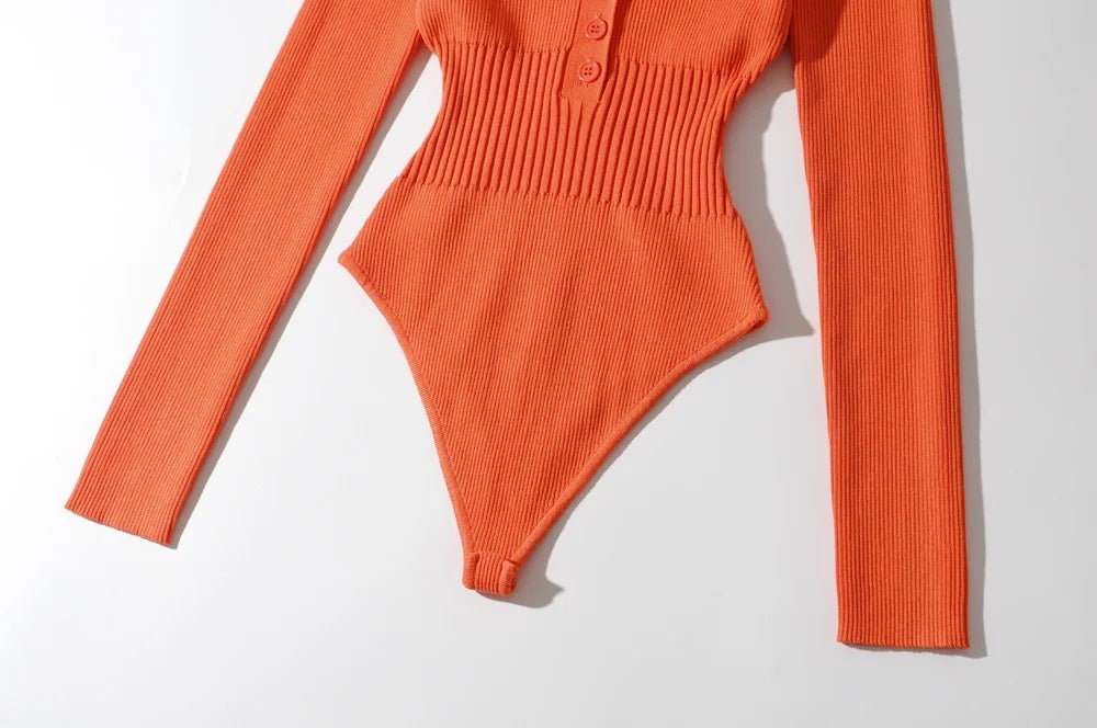 Bottoming Deep V-neck Buckle Waist-controlled Long Sleeves Jumpsuit