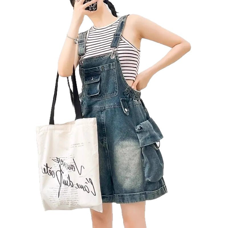 Vintage Denim Overalls Short Romper for Women