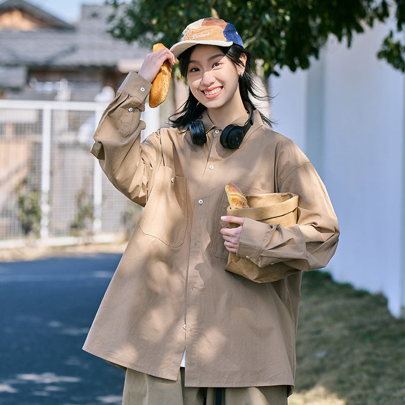 Women's Cotton Loose Solid Color Casual Shirt