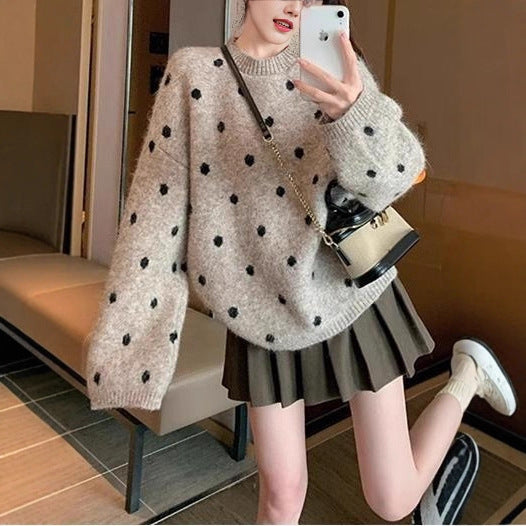 Solid Color Polka Dot Pullover Women's Sweater