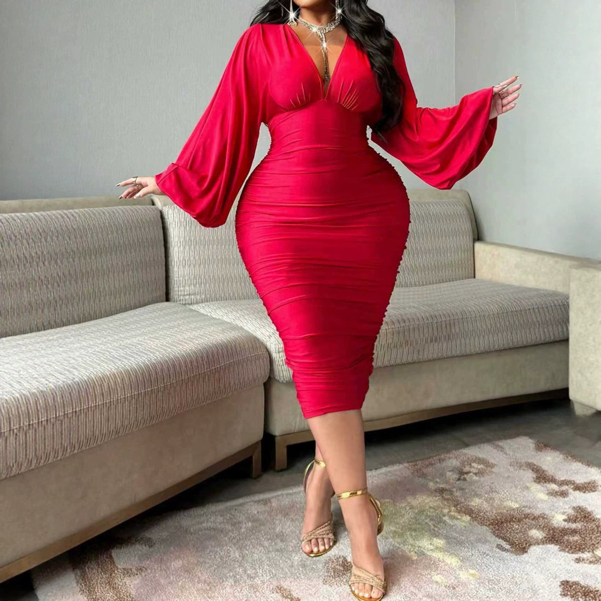 Autumn New Arrival Fashionable V-neck Bodycon Dress