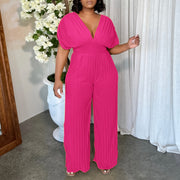 Elegant V-Neck Pleated Wide-Leg Jumpsuit