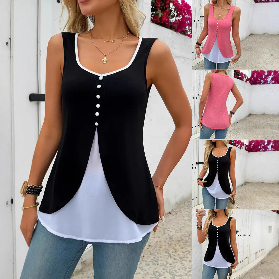 Women's Color-Block Sleeveless Vest Top – Casual Elegant