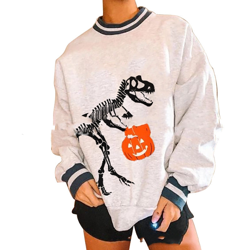 Women's Halloween Skull & Pumpkin Print Casual Sweater