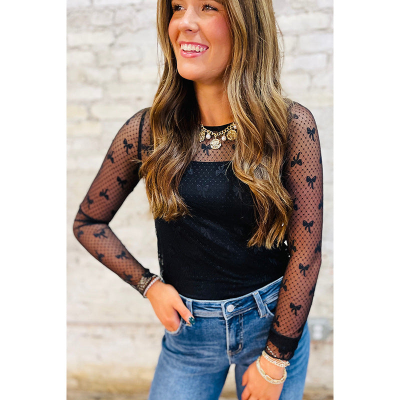 Autumn Design Bow Print Long Sleeve