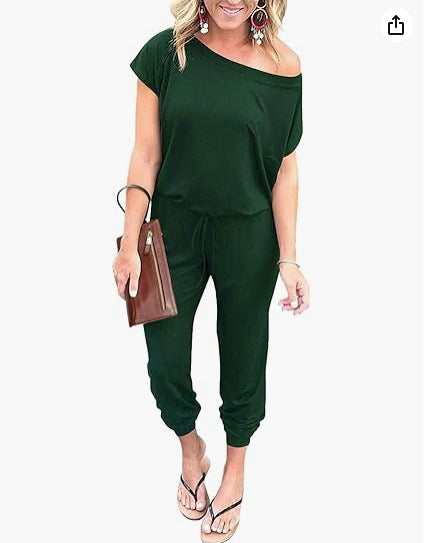 Chic Slant Shoulder Pocket Women's Jumpsuit