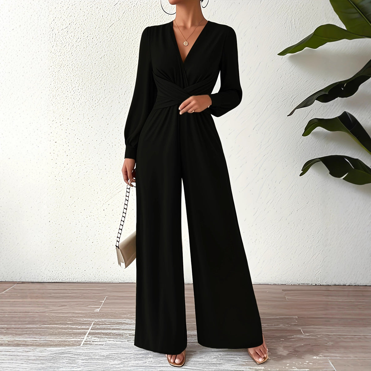 Elegant V-Neck Cross-Tie Waist Jumpsuit for Women