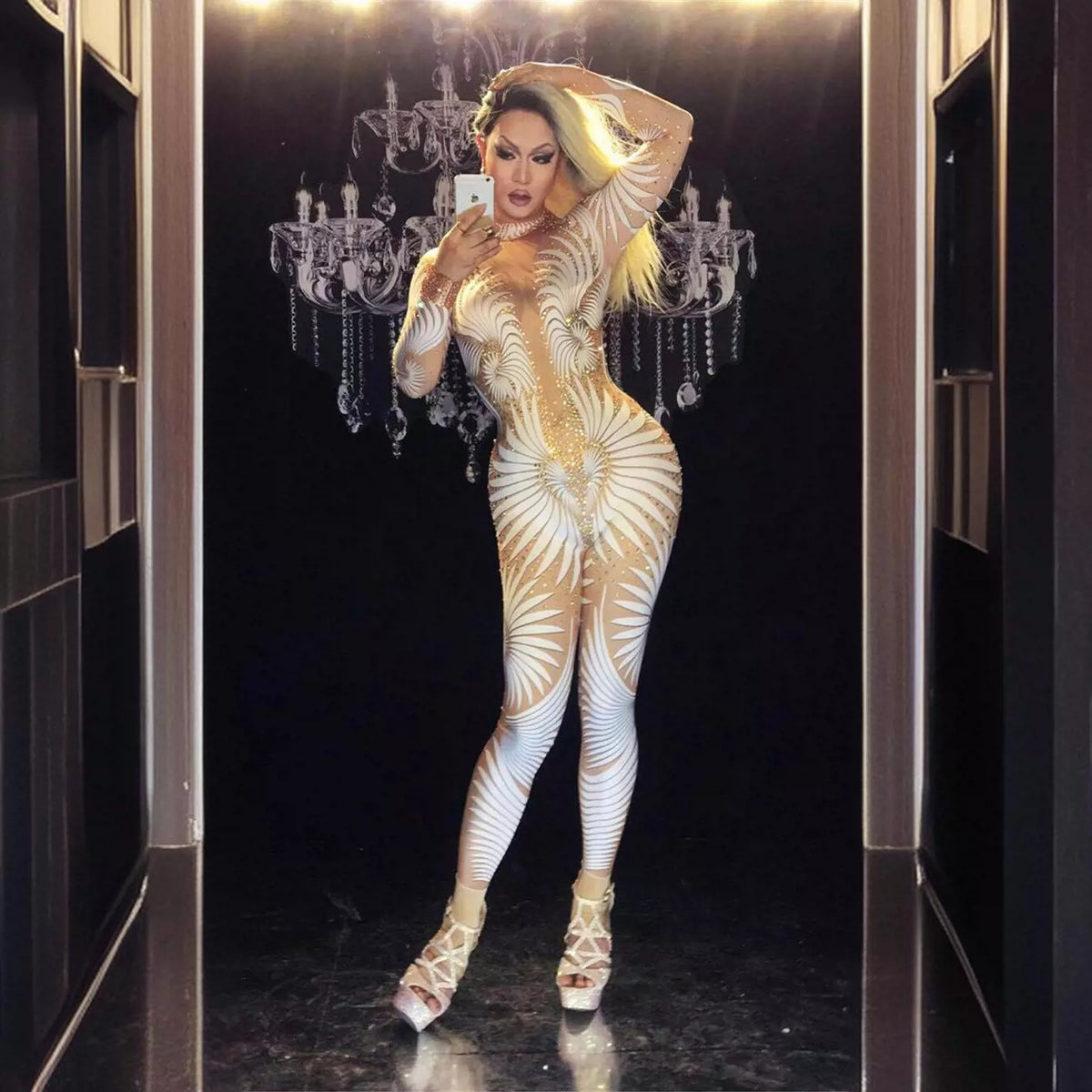 Sexy Rhinestones Jumpsuit Stage Costume