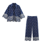 Retro Embroidered Polka Dot Long Sleeve Blouse