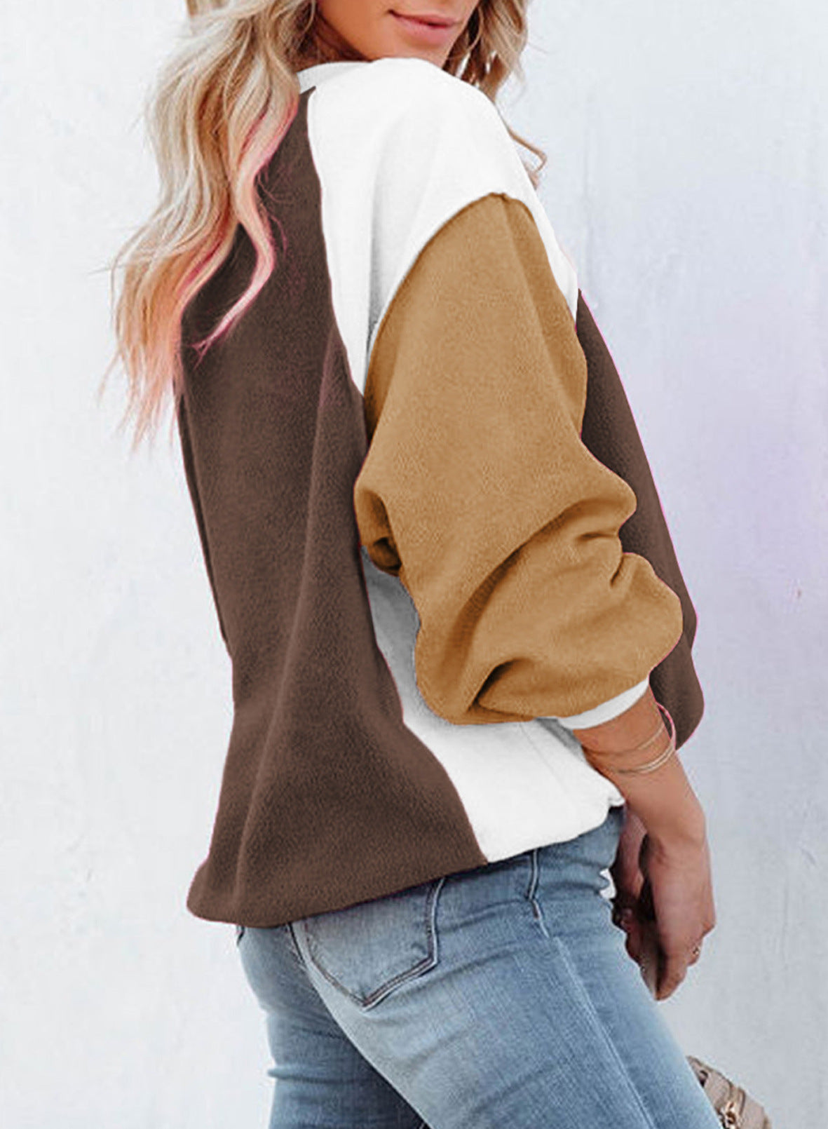 Cozy Colorblock Fleece Lantern Sleeve Pullover Top