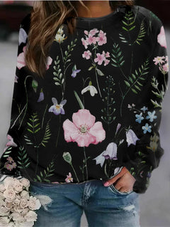 Floral 3D Round Neck Pullover Sweater