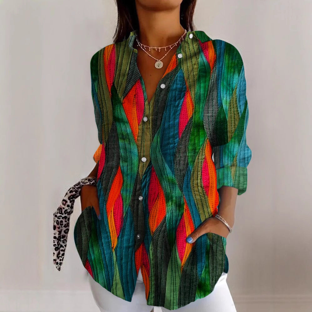 Lapel Casual Women's Creative Vintage Floral Floral Shirt