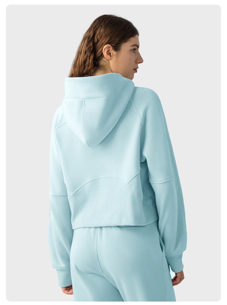 Autumn And Winter Hoodie Half Zipper Sweater Women's Short Casual Loose All-Match Sports Top