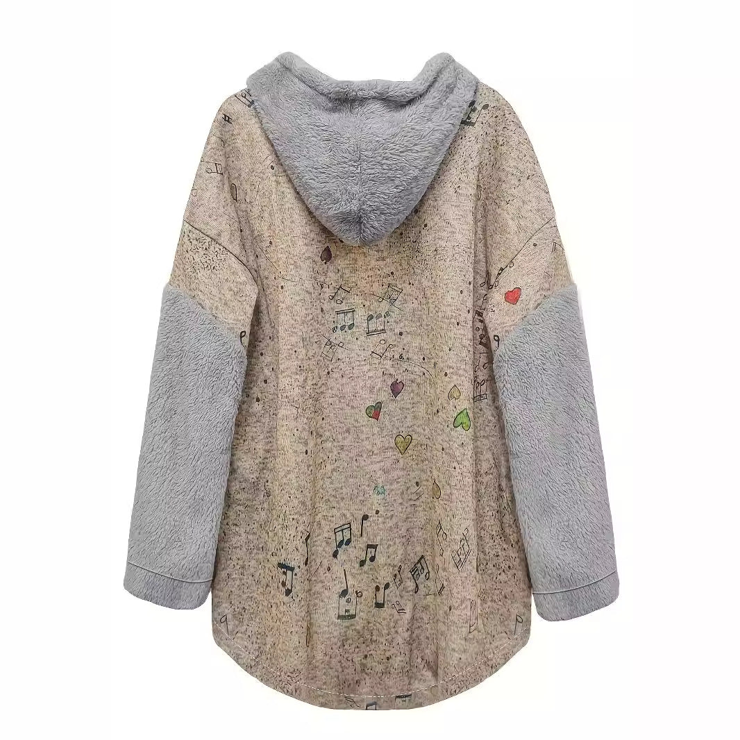 Plush Hooded Printed Casual Women's Sweater