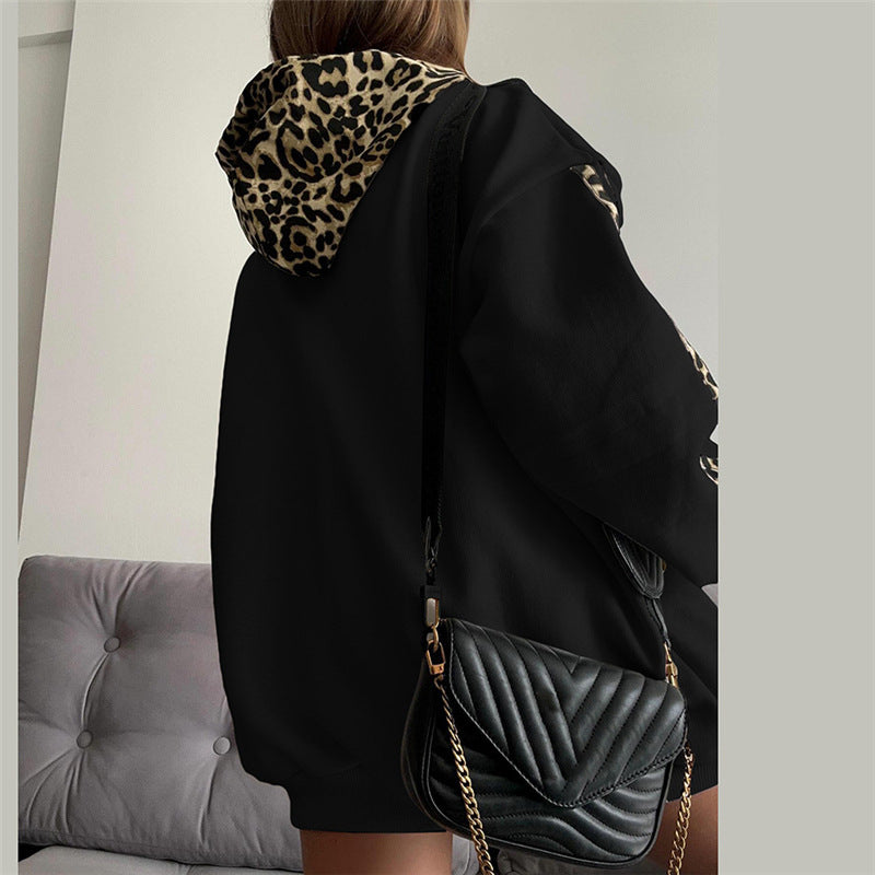 Women's Leopard Print Hooded Pullover Sweatshirt