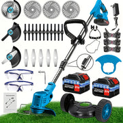 21V Cordless Handheld Multi‑Function Electric Lawn Mower with 2 Lithium Batteries and Triple Blade Set