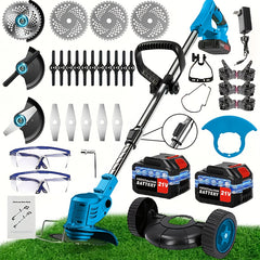 21V cordless multi-function electric lawn mower with two lithium batteries and triple blade set