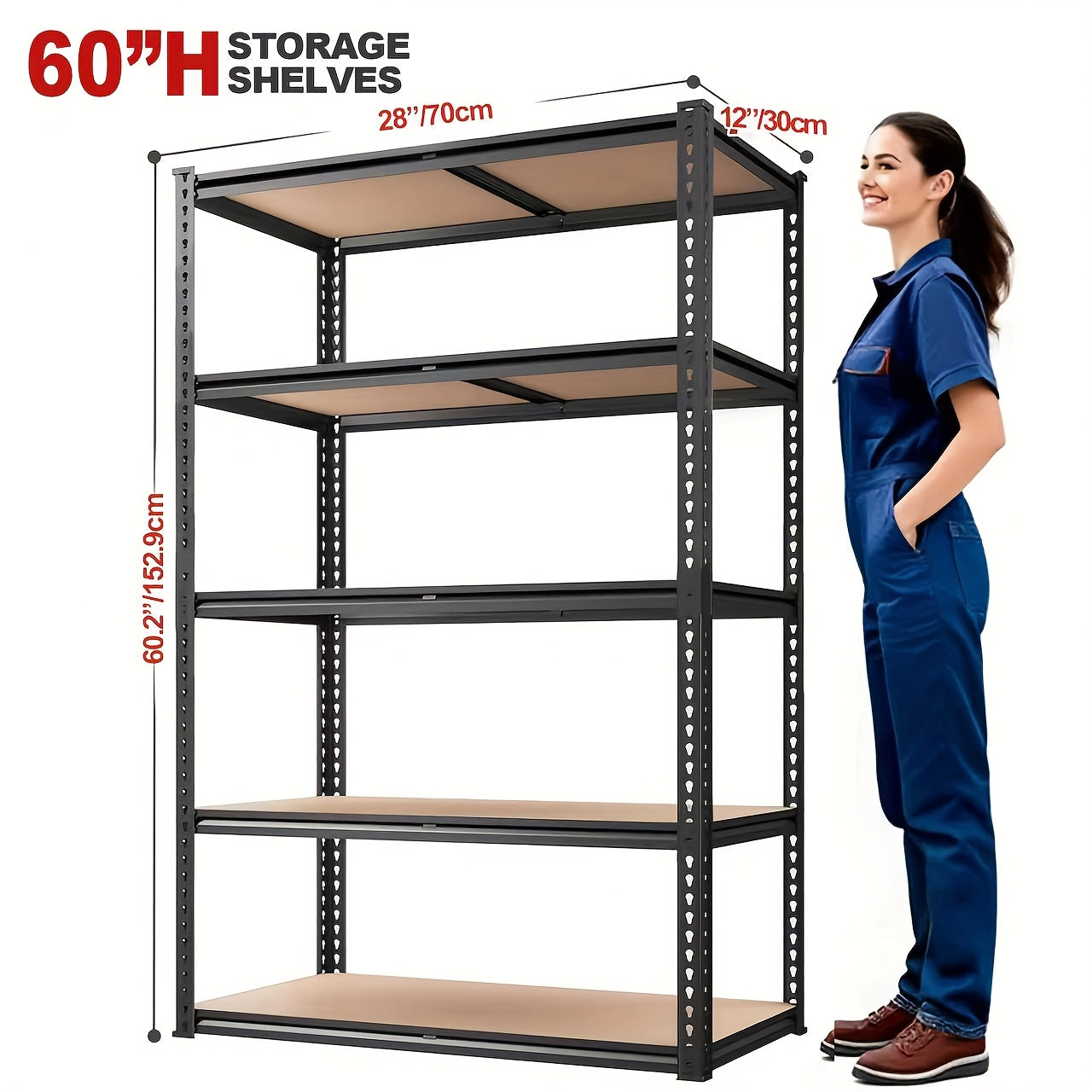 72\"H/60\"H Garage Shelving Storage Shelves 5-Tier, 2000LBs CapacityHeavy Duty Adjustable Storage Shelve for Closet, Pantry & Garage Organization, EasyAssembly Reguired, Garage Storage
