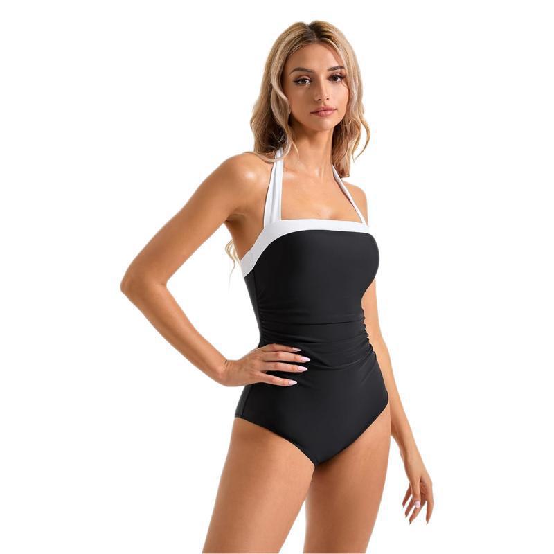 Contrast Color Slimming One-Piece Swimsuit