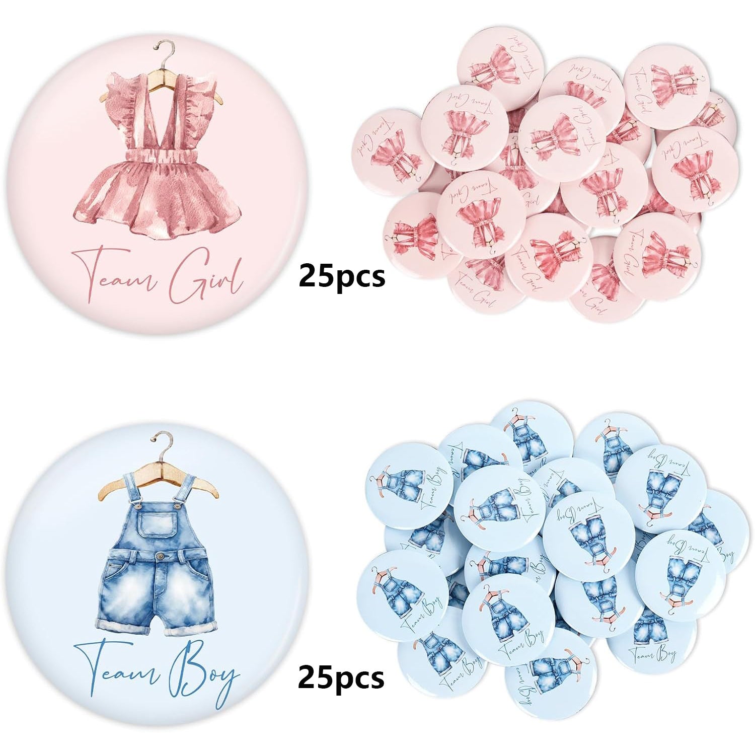 Gender Reveal Button Badges – Blue and Pink, Pack for Party Games and Birthday Showers