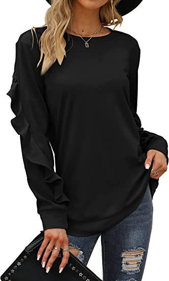 Chic Pleated Long Sleeve Round Neck Casual Women's Sweater