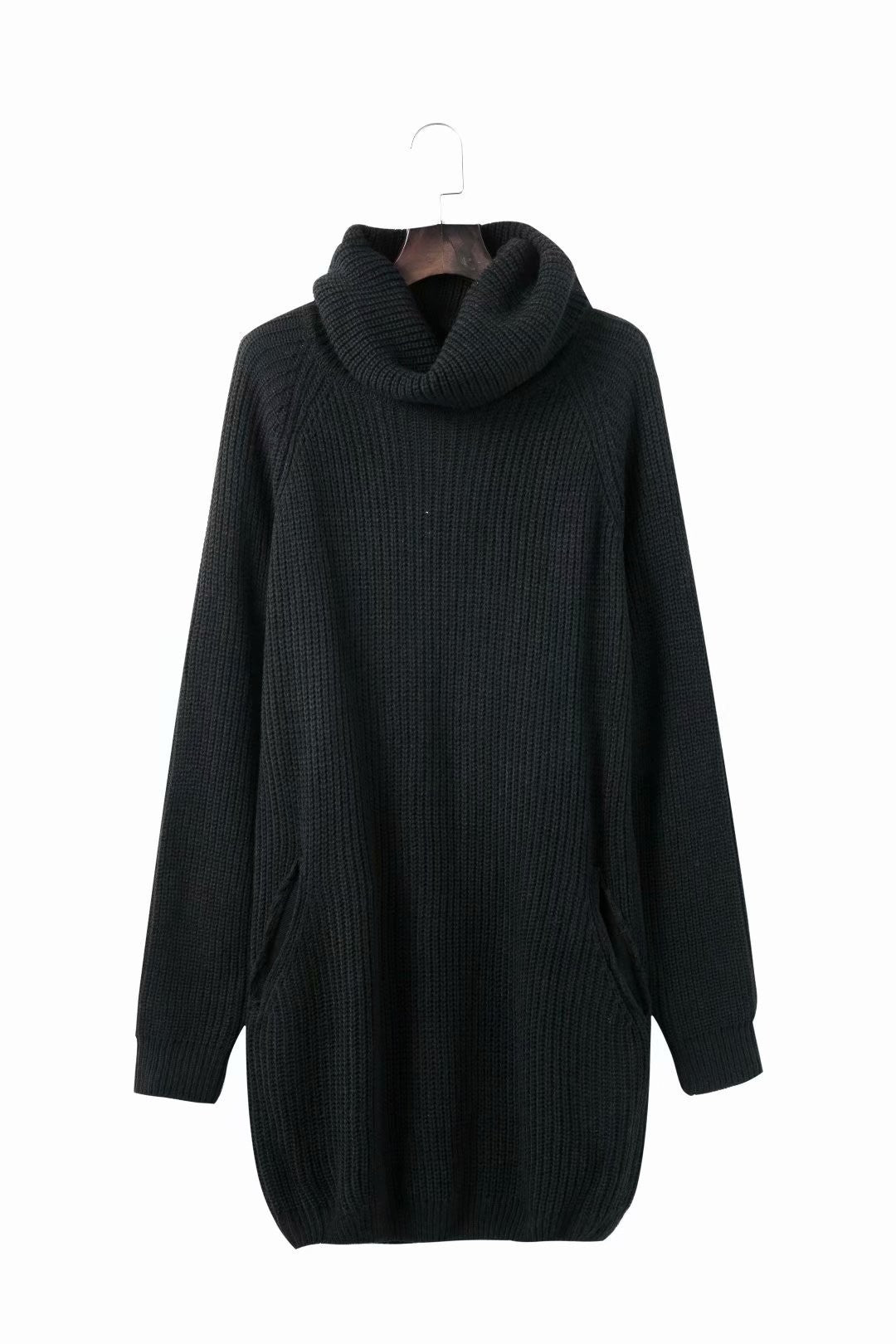 Lapel Loose Slimming and All-matching Pocket Mid-length Sweater