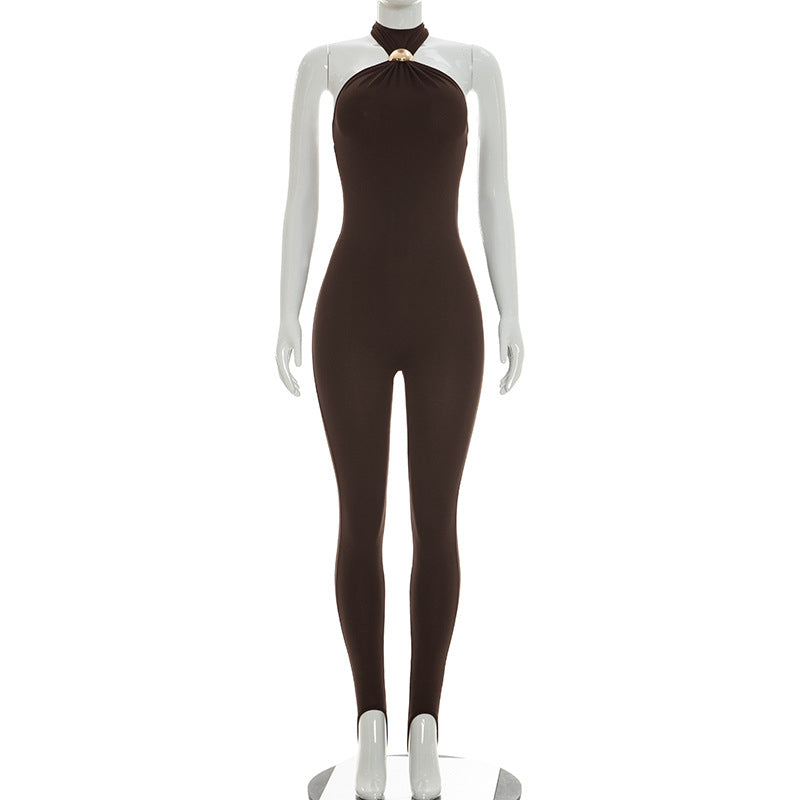 Off-shoulder Sleeveless Slim-fit Sexy Stirrup Jumpsuit