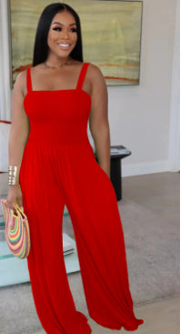 Casual Solid Color Strap Tube Top Wide Leg Jumpsuit
