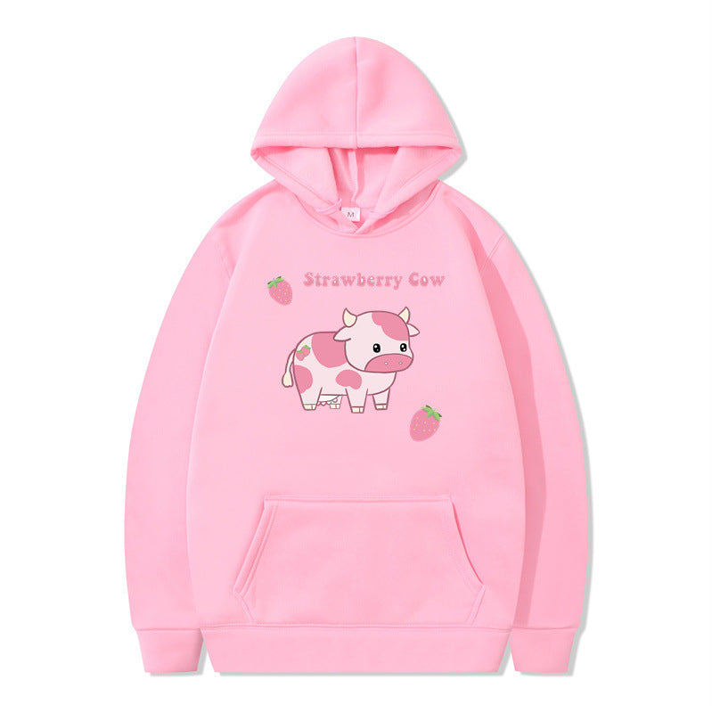 Cozy Strawberry Milk Print Oversized Hoodie