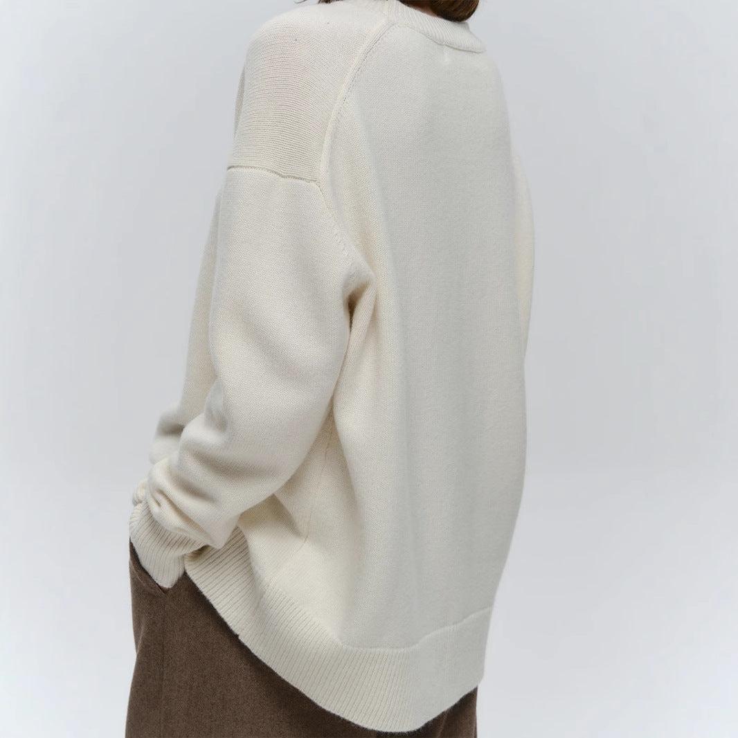 Loose and Warm Simple Pullover Solid Color Knitted Sweater