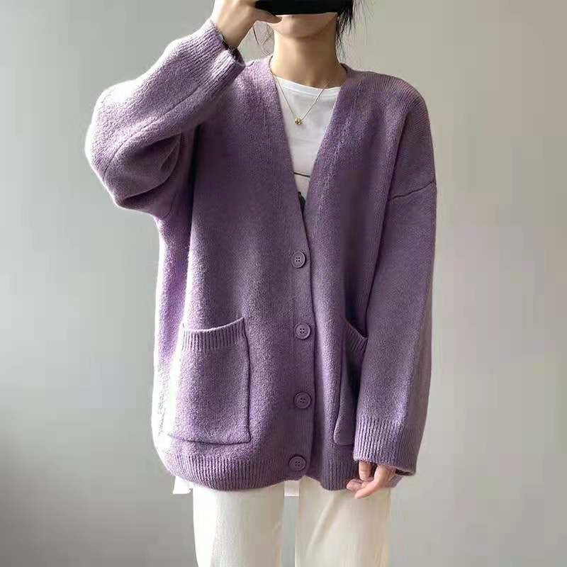 Cozy Preppy Knit Cardigan - Chic Loose Button-Up Sweater
