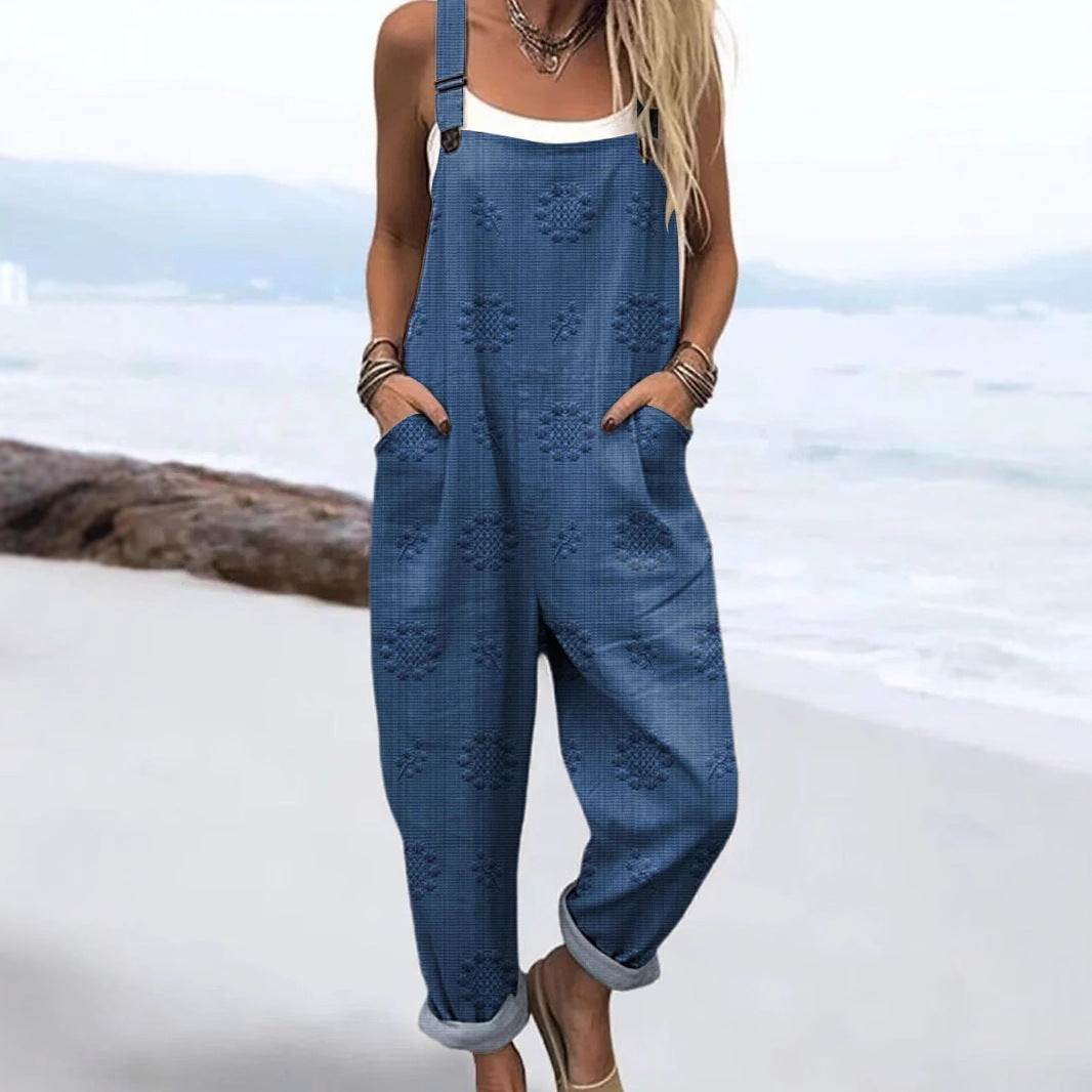 Women's Vintage Print Sleeveless Loose Casual Jumpsuit