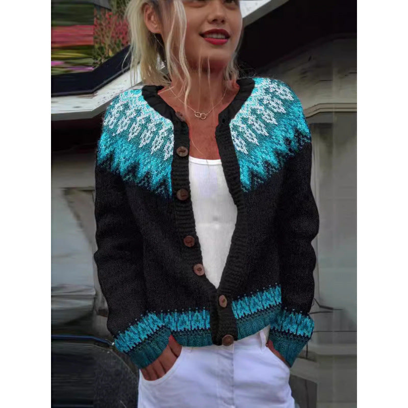 Digital Printing Cardigan Knitted Coat
