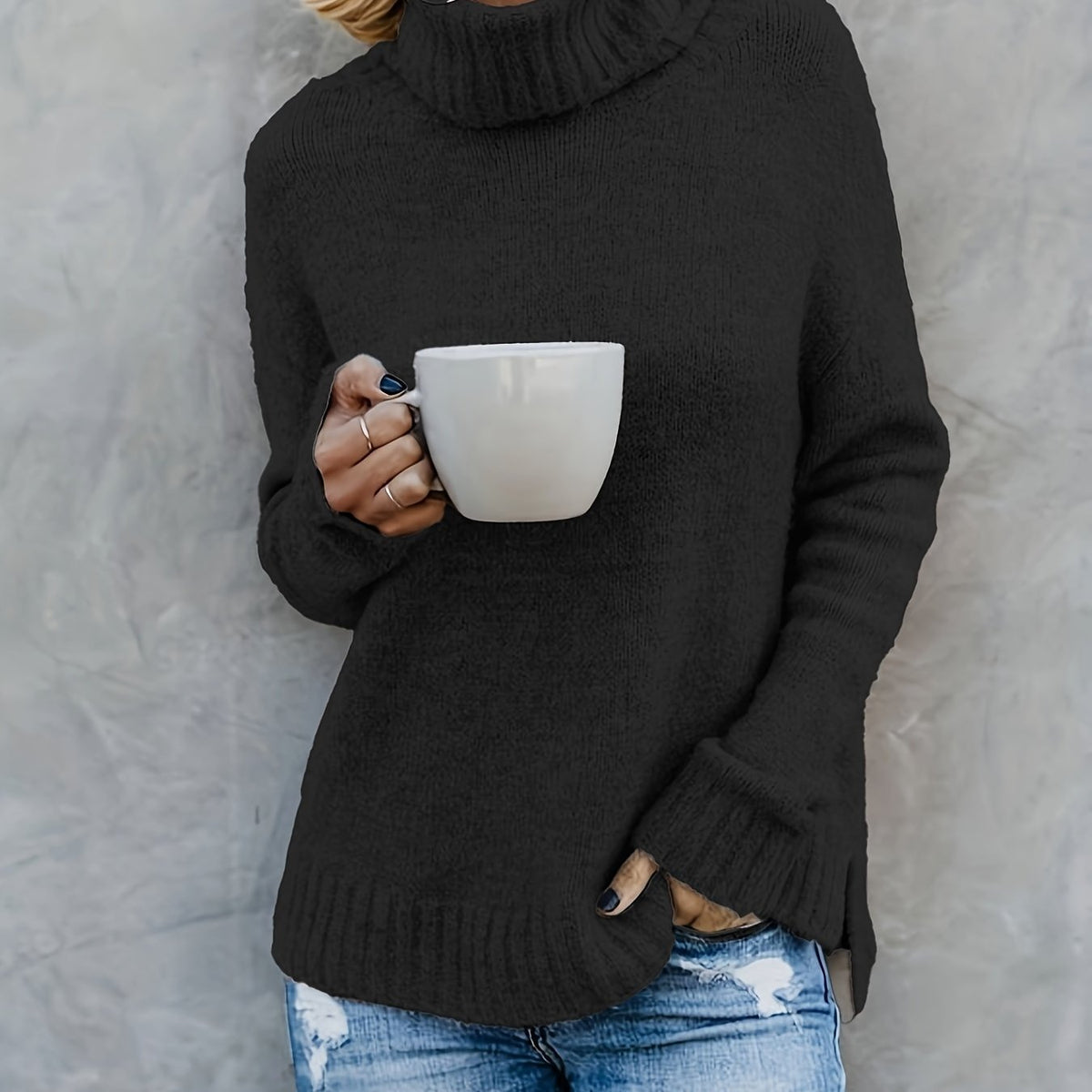 European and American Long Sleeve Turtleneck Solid Women's Sweater