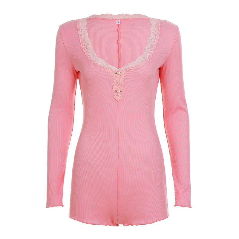 Sweet Fresh Long-Sleeve Slimming Jumpsuit