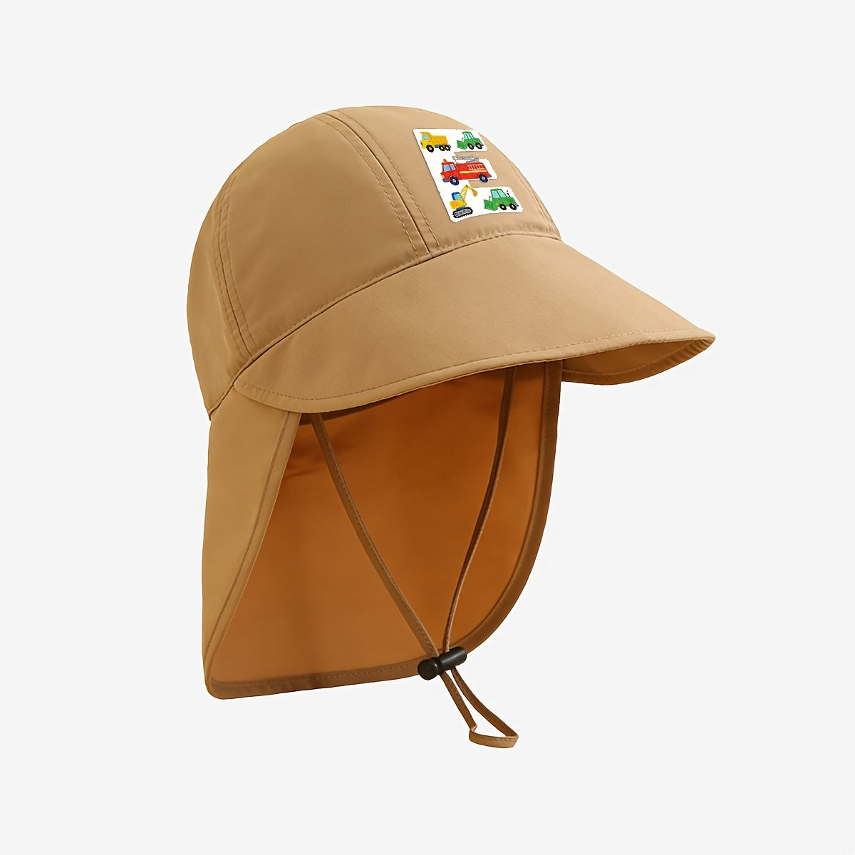 Kids' Construction Vehicle 26‑Letter Print Sun Hat with Neck Flap and Adjustable Chin Strap – Breathable, 5‑11 Years